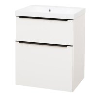 Mereo Mailo, koupelnová skříňka s umyvadlem z litého mramoru 61 cm, bílá, mat, černé madlo