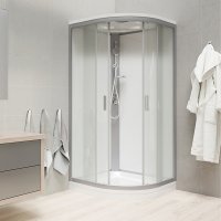 Mereo Sprchový box, čtvrtkruh, se stříškou, s vaničkou R550, satin ALU, sklo Point, zadní stěny bílé