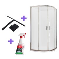 Getmi sprchový kout 80x80 cm, čtvrtkruh, chrom ALU, sklo čiré, stěrka, cleaner