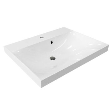 Mereo Mailo, koupelnová skříňka s umyvadlem z litého mramoru 61 cm, bílá, mat, černé madlo