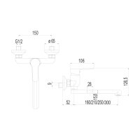 Mereo Dřezová nástěnná baterie, Zuna, s ramínkem plochým rovným 210 mm, chrom