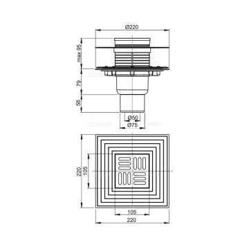 Alcaplast vpusť podlahová APV4344, spodní