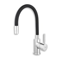 Dřezová stojánková baterie s elastickým ramenem, černá-chrom, 70710,0C