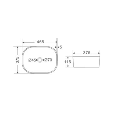 Mereo Umyvadlo na desku bez přepadu, 465x375x115 mm, oválné, keramické - pro zaslání na paletě
