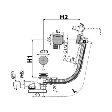 Alcaplast vanový sifon s napouštěním, A564CRM1