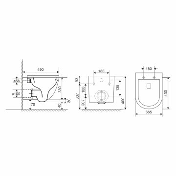 Mereo WC set - Smart flush rimless WC oblé, modul pro sádrokarton, bílé hranaté tlačítko