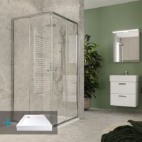 Mereo Kora Lite sprchový set: sprchový kout 80x80x185cm, chrom ALU, sklo čiré, 80 cm, vanička, sifon