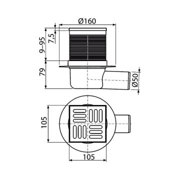 Alcaplast vpusť podlahová APV31, boční