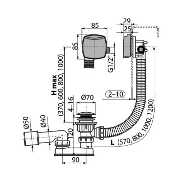 Alcaplast vanový sifon s napouštěním, click-clack, A508CKM-80