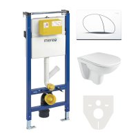 Mereo WC set - Rimless WC, modul pro sádrokarton, bílé oválné tlačítko