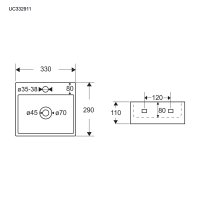 Mereo Umyvadlo na desku i zavěšení bez přepadu, 330x290x110 mm, keramické