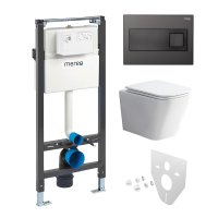 Mereo WC set - Rimless WC hranaté, modul pro sádrokarton, černé hranaté tlačítko