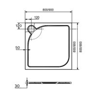Mereo Čtvercová sprchová vanička s oblým krytem sif., 90x90x3 cm, vč. sif., bez nožiček, litý mramor