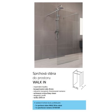 Mereo Sprchová stěna WALK IN, Novea, chrom ALU, sklo Čiré