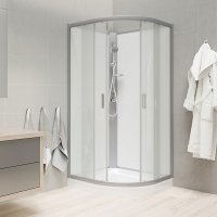 Mereo Sprchový box, čtvrtkruh, bez stříšky, s vaničkou R550, satin ALU, sklo Point, zadní stěny bílé