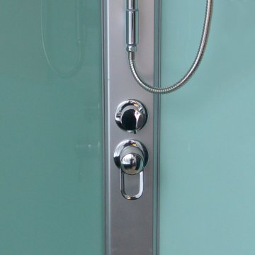 Mereo Sprchový box, čtvrtkruh, 90 cm, satin ALU, sklo Point, zadní stěny zelené, SMC vanička, bez stříšky