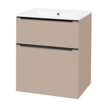 Mereo Mailo, koupelnová skříňka s keramickým umyvadlem 61 cm, šedý kámen, černé madlo