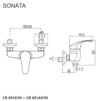 Mereo Sprchová nástěnná baterie, Sonáta, bez příslušenství, chrom