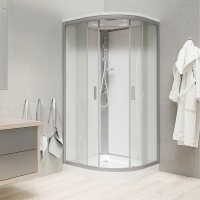 Mereo Sprchový box, čtvrtkruh, se stříškou, s vaničkou R550, satin ALU, sklo Point, zadní stěny bílé