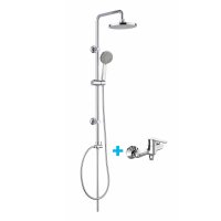 Mereo Sprchový set: Sprch. baterie a souprava s horním vývodem, pochromovaný plast, ruční a hlavová sprcha