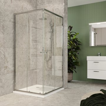 Mereo Kora Lite sprchový set: sprchový kout 90x90x185cm, chrom ALU, sklo čiré, 90 cm, vanička, sifon