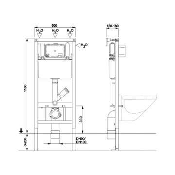 Mereo WC set - Rimless WC hranaté, modul pro sádrokarton, bílé hranaté tlačítko