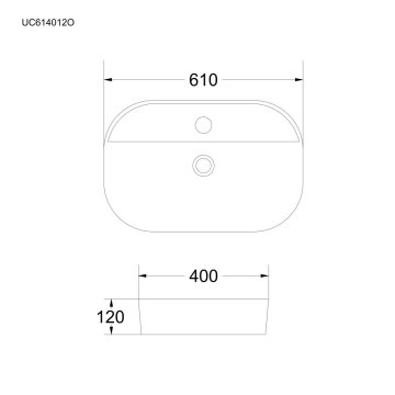 Mereo Umyvadlo na desku bez přepadu, 610x400x120 mm, keramické