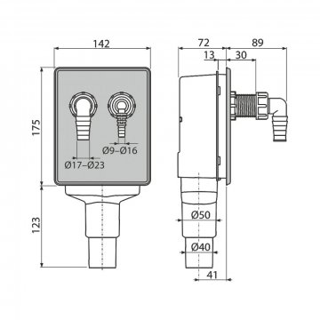 Alcaplast sifon pračkový podomítkový pro napojení dvou spotřebičů, APS6
