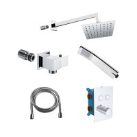 Mereo Sprchová sada s termostatickou podomítkovou tlačítkovou baterií - 2-cestná - hranatý kryt