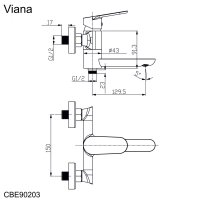 Mereo Vanová nástěnná baterie se sklopným ramínkem, Viana, bez příslušenství, 150 mm, chrom