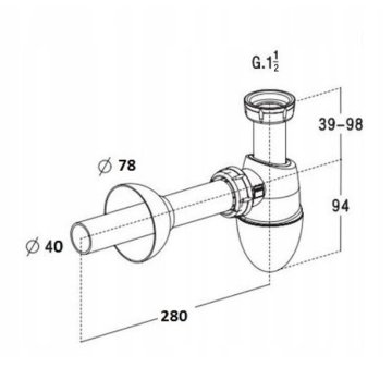 Dřezový sifon Easyphon s vlisovaným těsněním 6/4", ø 40 mm, vč. krycí rozety a odpadní trubky
