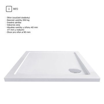 Mereo Kora Lite sprchový set: sprchový kout 90x90x185 cm, chrom ALU, sklo čiré, 90 cm, vanička, sifon