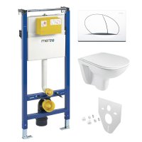 Mereo WC set - Rimless WC oblé, modul pro sádrokarton, bílé oválné tlačítko
