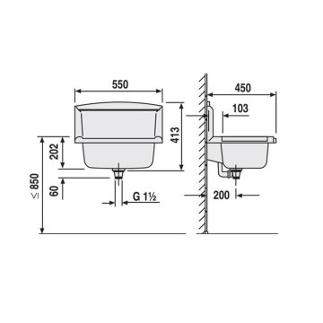 Víceúčelové umyvadlo Multiset 550 x 450 x 202 mm, s příslušenstvím, bílé, vysoce odolné