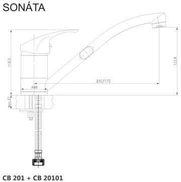 Mereo Dřezová stojánková baterie, Sonáta, s ramínkem plochým 210 mm, chrom