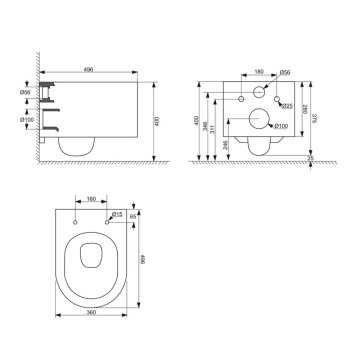 Mereo WC závěsné kapotované, RIMLESS, 495x360x370, keramické, bez sedátka