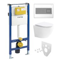 Mereo WC set - Smart flush rimless WC oblé, modul pro sádrokarton, bílé hranaté tlačítko