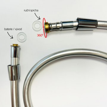 Mereo Sprchová hadice šedostříbrná 150 cm, systém zabraňující překroucení