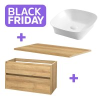 Getmi koupelnová skříňka 81cm, dub riviera, deska na skříňku a umyvadlo na desku