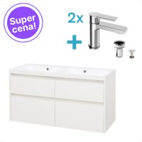 Getmi koupelnová skříňka s litým dvojumyvadlem, bateriemi a výpustí