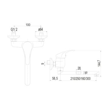 Mereo Dřezová nástěnná baterie, Lila, s ramínkem plochým rovným 160 mm, chrom