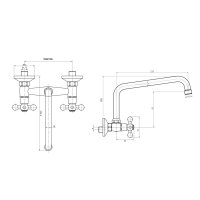 Mereo Retro Viktorie baterie dřezová, nástěnná, s U ramínkem trubkovým ø 18 mm - 230 mm