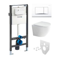 Mereo WC set - Rimless WC oblé, modul pro sádrokarton, bílé hranaté tlačítko