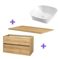 Getmi koupelnová skříňka 81cm, dub riviera, deska na skříňku a umyvadlo na desku