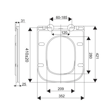 Mereo WC set - Rimless WC hranaté, modul pro sádrokarton, chrom hranaté tlačítko lesklé