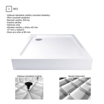 Mereo Kora Lite sprchový set: sprchový kout 90x90x185 cm, chrom ALU, sklo čiré, 90 cm, vanička, sifon