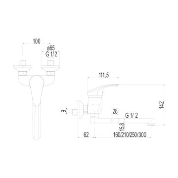 Mereo Dřezová nástěnná baterie, Sonáta  s ramínkem plochým rovným 300 mm, chrom