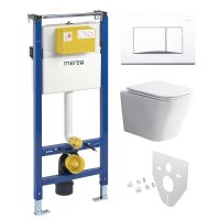 Mereo WC set - Rimless WC hranaté, modul pro sádrokarton, bílé hranaté tlačítko