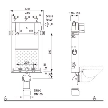 Mereo WC set - Rimless WC hranaté, modul pro zazdění, bílé hranaté tlačítko