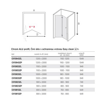 Mereo Zalamovací sprchové dveře, Novea, chrom ALU, sklo Čiré, levé provedení